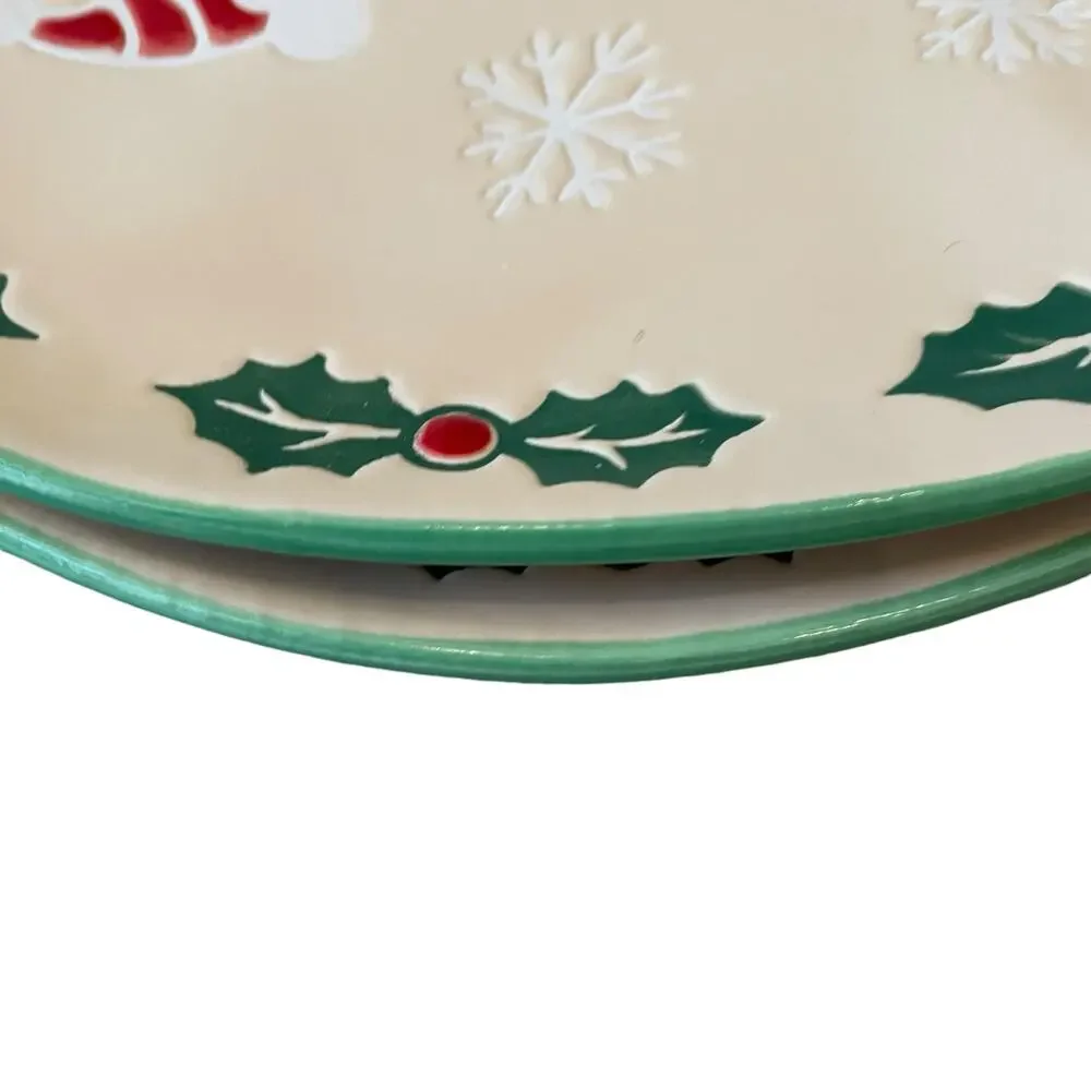 ELI + ANA Christmas VINTAGE SNOWMAN Dinner Plate 11in Set of 4 Ceramic New